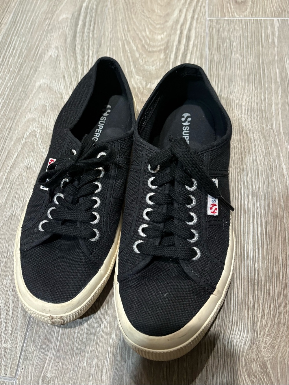 Superga Women's Black Canvas Sneakers with Cream Sole